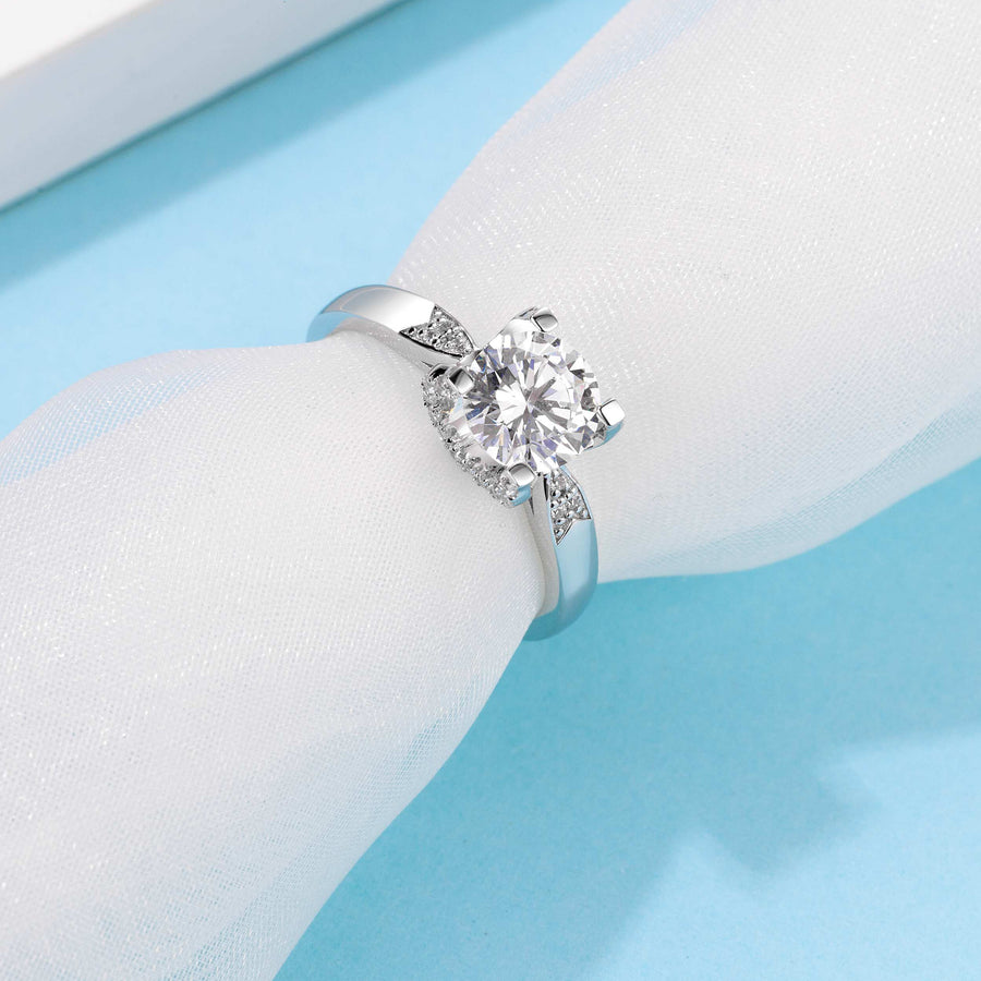 6.5mm 1ct Moissanite Ring in 18K White Gold or Sterling Silver