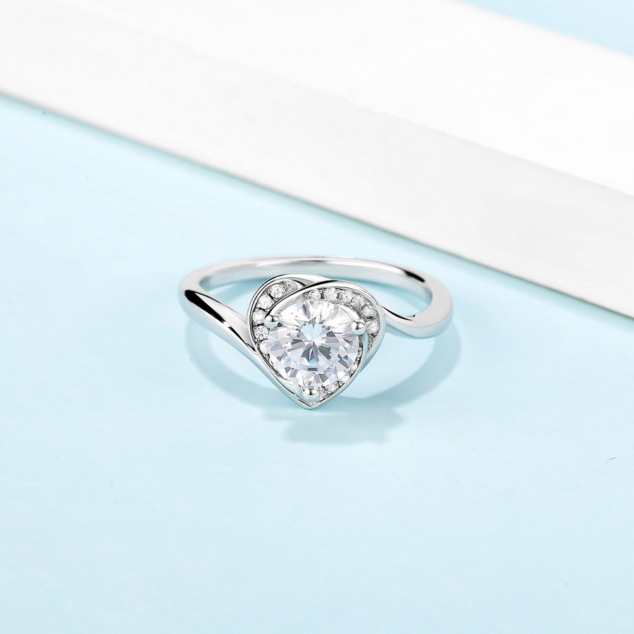 1ct Heart-Shaped Moissanite Ring in 18K White Gold or Sterling Silver