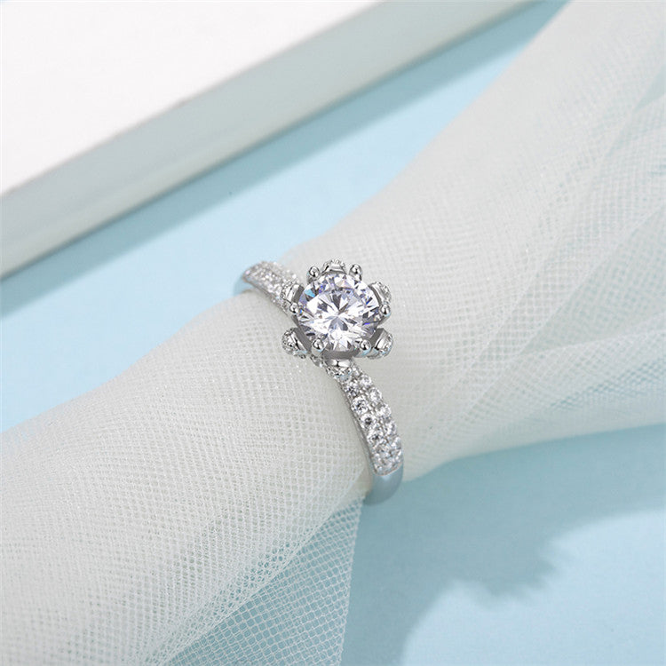 6.5mm 1ct Round Brilliant Moissanite Ring in 18K White Gold or Sterling Silver