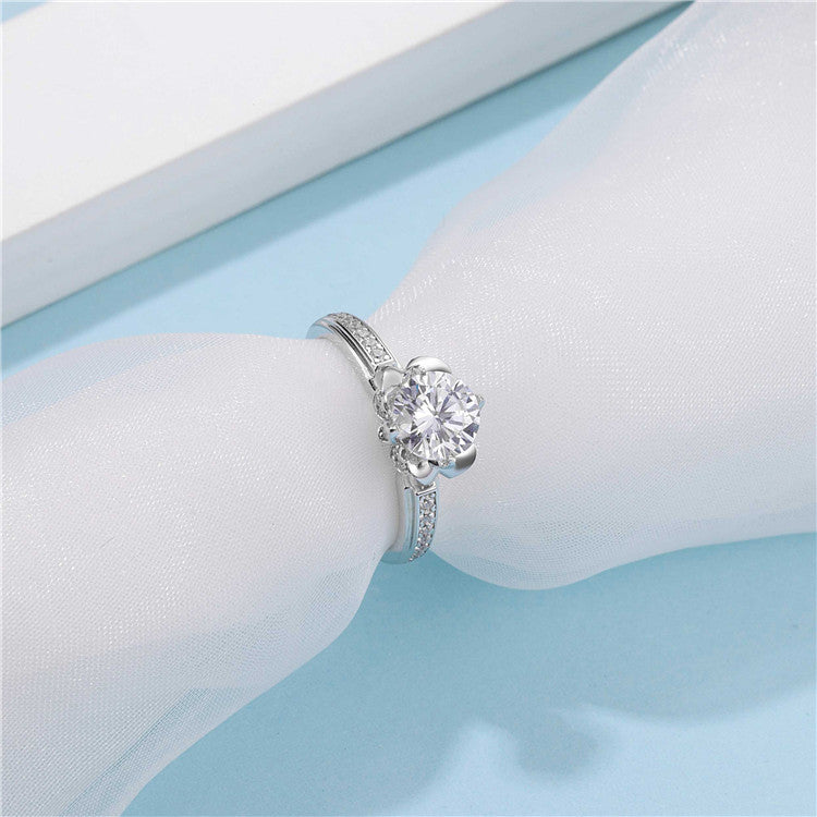 6.5mm 1ct Round Brilliant Moissanite Ring in 18K White Gold or Sterling Silver