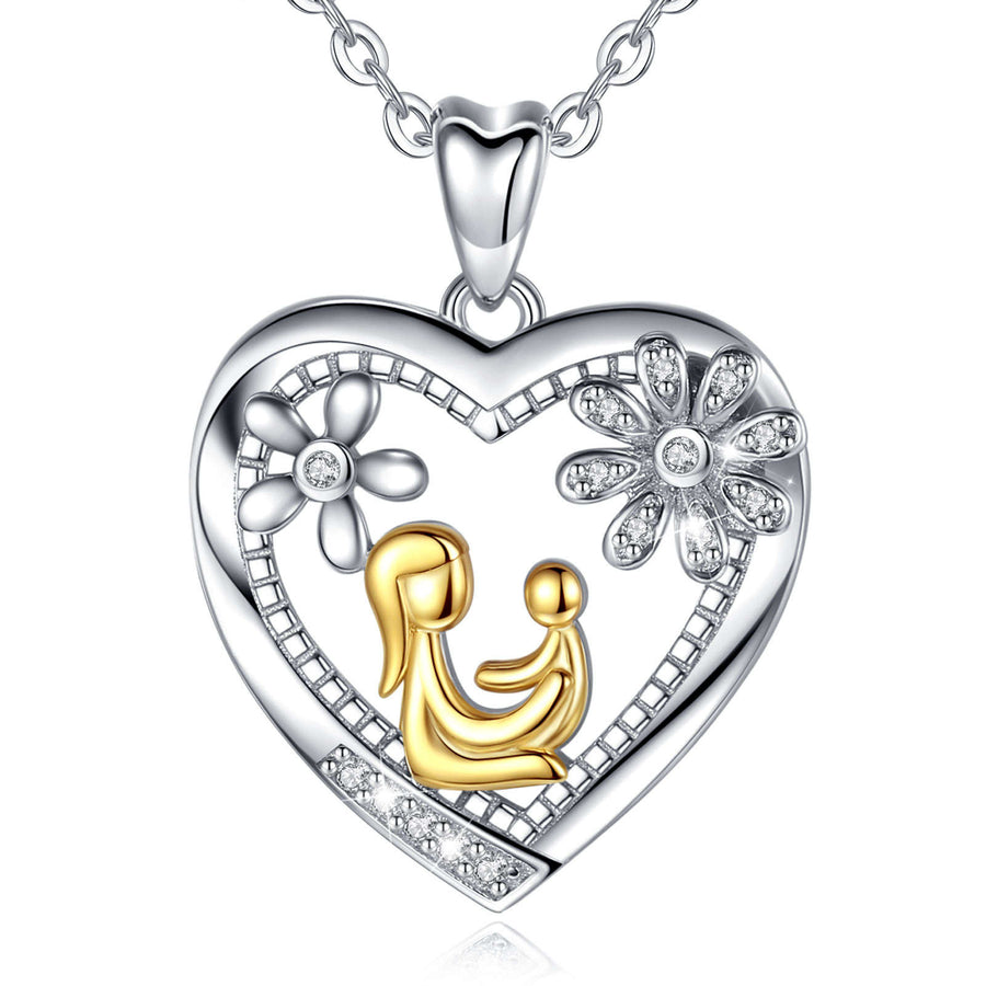 Sterling Silver Heart Necklace with Cubic Zirconia, Gold and Rhodium Plated, Necklace for Mum