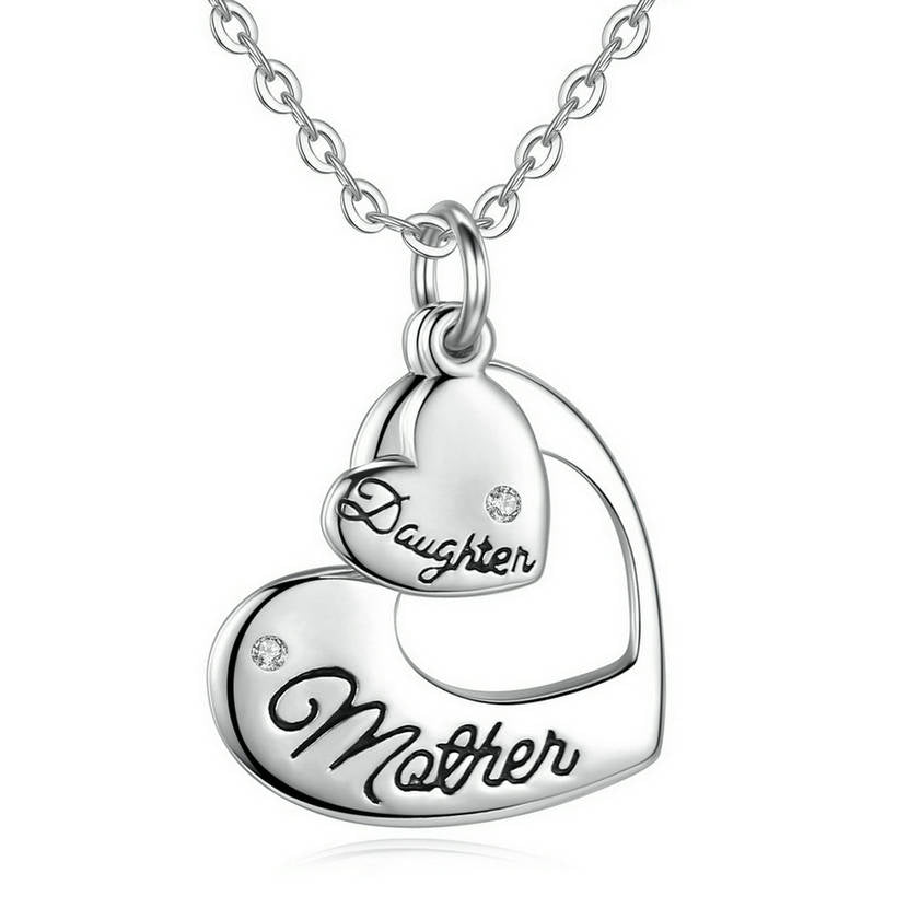 Sterling Silver Double Heart Necklace, Rhodium Plated, Necklace for Mum