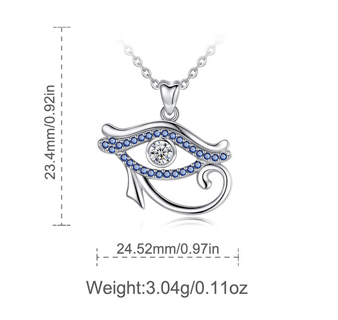 Sterling Silver Evil Eye Necklace with Blue Cubic Zirconia, Rhodium Plated