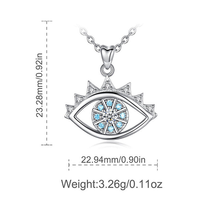 Sterling Silver Evil Eye Necklace with Blue Cubic Zirconia, Rhodium Plated