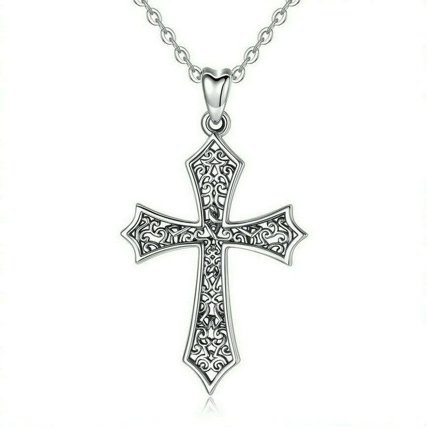 Cross Necklace in Sterling Silver, Rhodium Plated