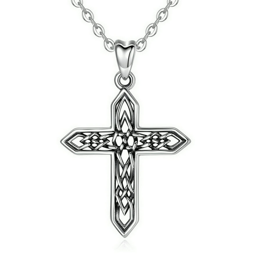 Cross Necklace in Sterling Silver with Vintage Oxidised, Rhodium Plated