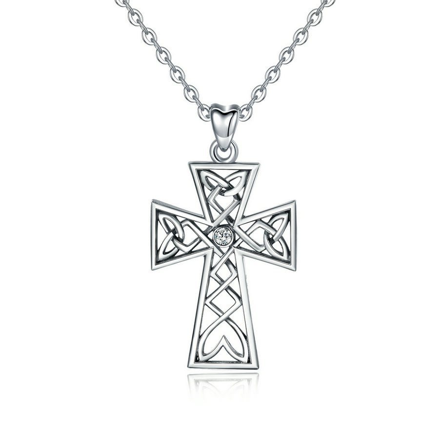 Cross Necklace in Sterling Silver with Cubic Zirconia, Vintage Oxidised, Rhodium Plated,