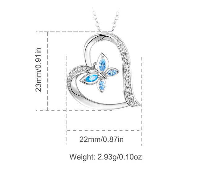 Cubic Zirconia Heart with Butterfly Necklace, Sterling Silver with Rhodium plating