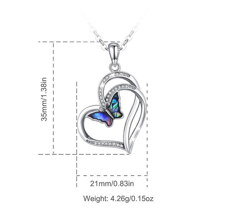 Sterling Silver Heart with Butterfly Necklace, Rhodium Plated