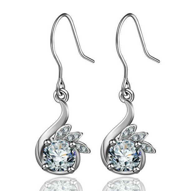 Drop Earring in Rhodium Plated Sterling Silver with Cubic Zirconia