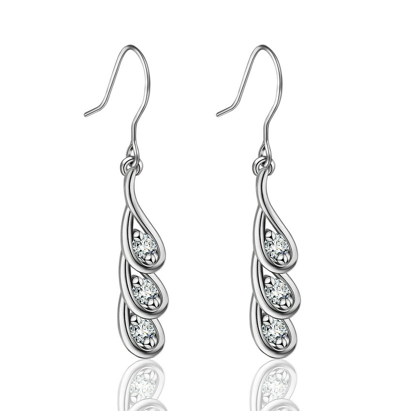 Drop Earring in Rhodium Plated Sterling Silver with Cubic Zirconia