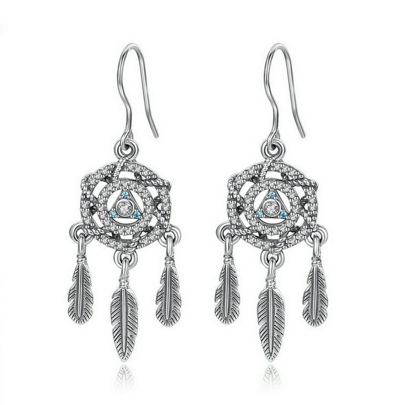 Dream Catcher Earring in Rhodium Plated Sterling Silver with Cubic Zirconia