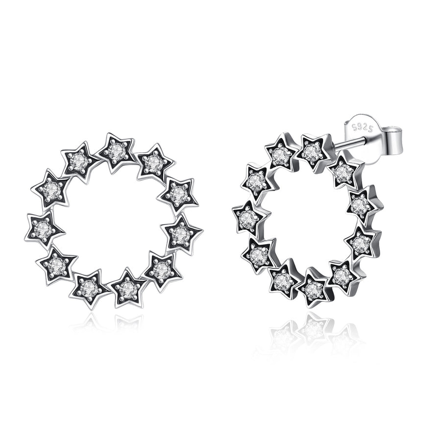 Star Stud Earring in Rhodium Plated Sterling Silver with Cubic Zirconia