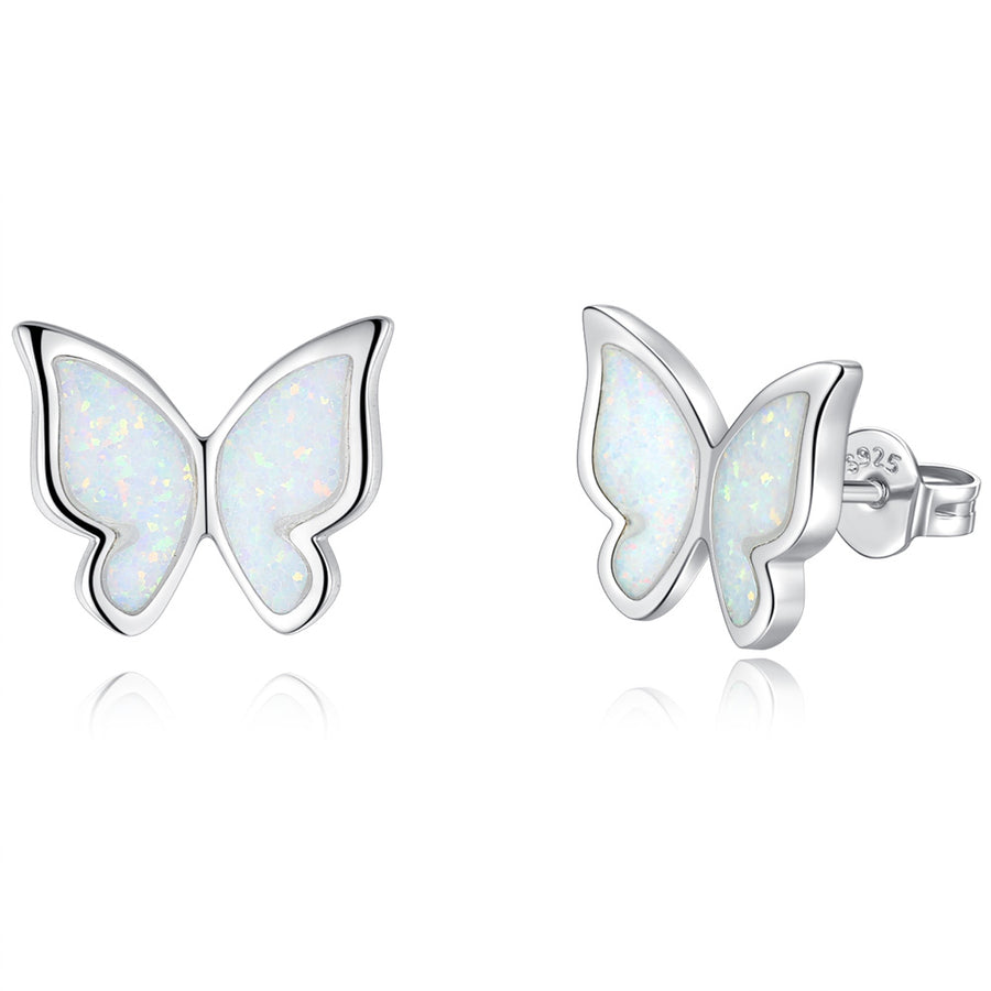 Butterfly Stud Earring in Rhodium Plated Sterling Silver