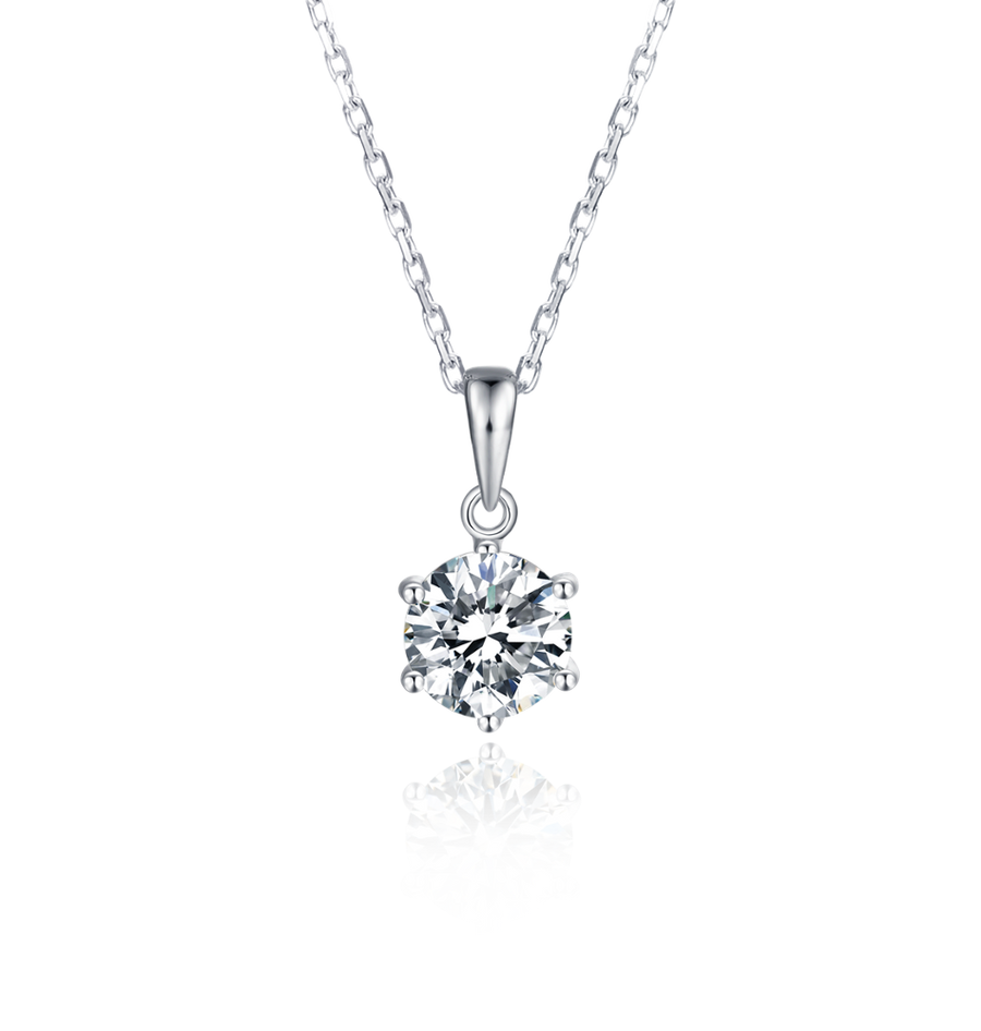 1ct Moissanite Necklace - 925 Sterling Silver, White Gold Plated, round pendant necklace